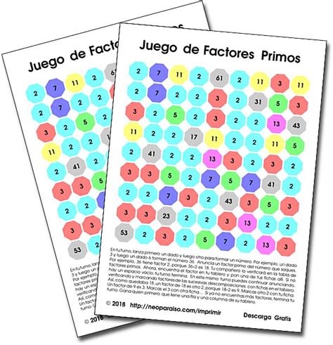 Juegos matemáticos eso para imprimir : Juego de factores primos | Juegos matematicos para ...
