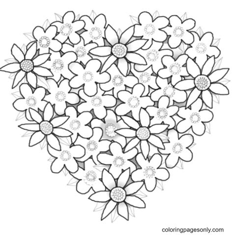 Heart Of Beautiful Flowers Coloring Pages Heart Coloring Pages