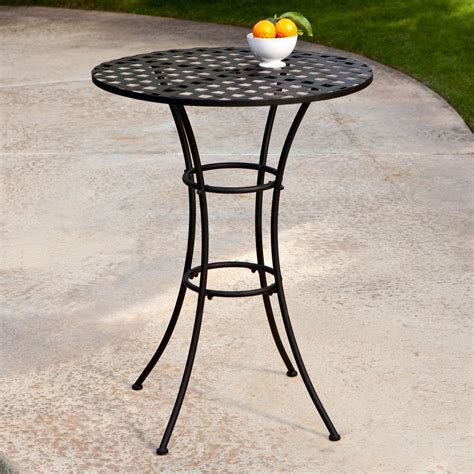 Black Wrought Iron Outdoor Bistro Patio Table With Timeless Round Tabletop Patio Table Iron