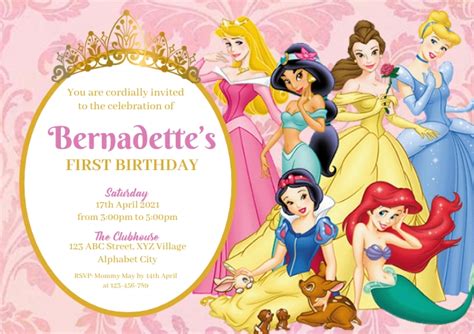 Disney Princess Birthday Invitation Template Postermywall