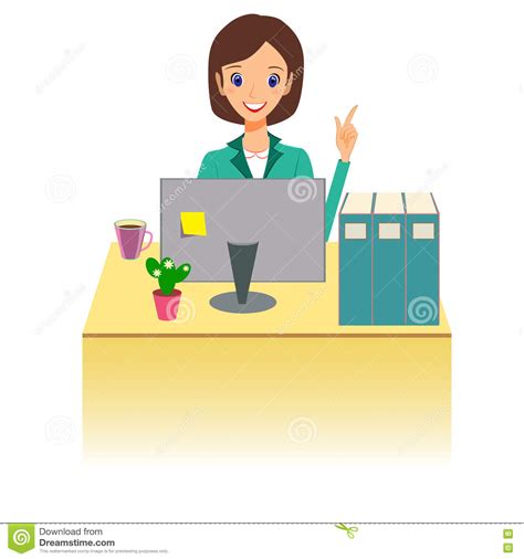 Business Woman Working In Office Character Vector Illustration Stock
