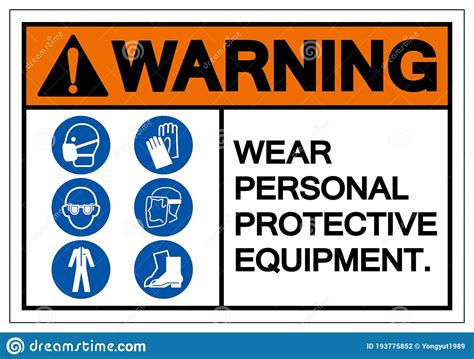 Warning Wear Personal Protective Equipment Sign Cartoon Vector