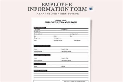Employee Information Formemployee Timesheetemployer Etsy Ireland