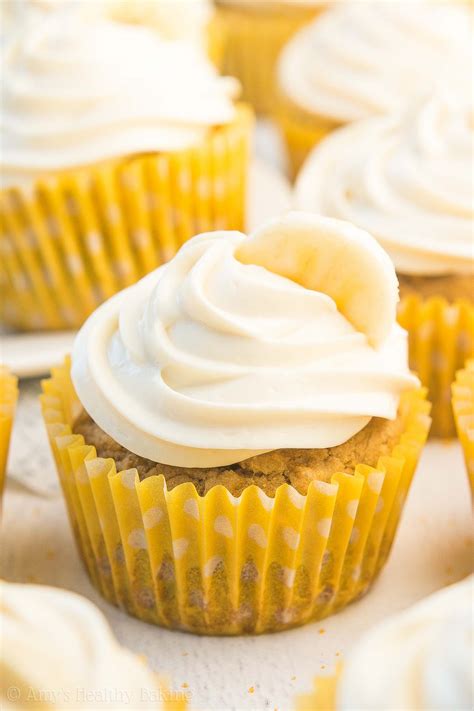 Healthy Banana Cupcakes Cream Cheese Frosting Amy S Healthy Baking