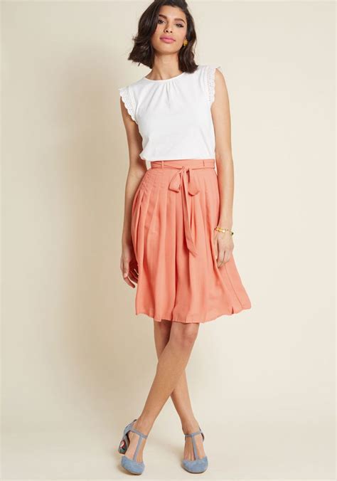 Purely Pretty Pleated Skirt In Coral Coral Skirt Modcloth Skirt