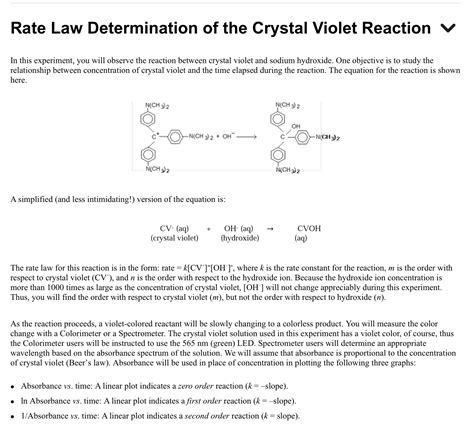 Solved Rate Law Determination Of The Crystal Violet Reaction