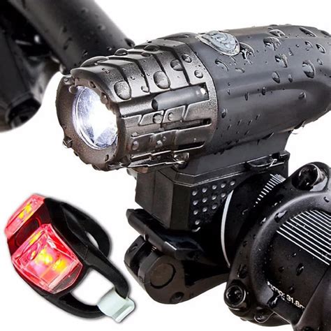 Waterproof Usb Rechargeable Bike Light Led Front Light Tail Light Set