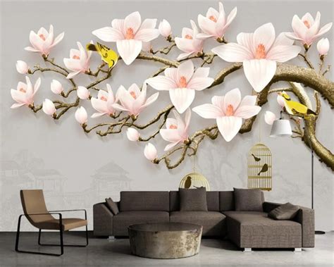 Beibehang Custom Wallpaper Mural 3d Embossed Magnolia Classical