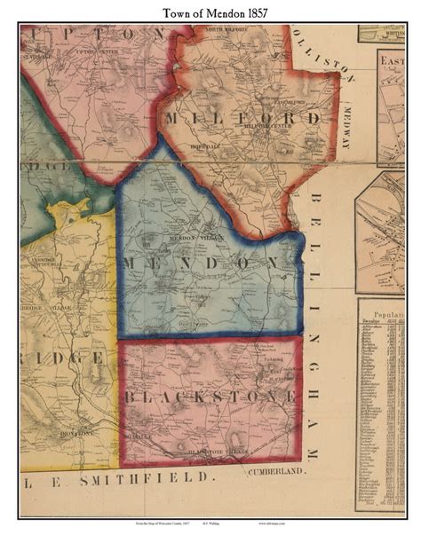 Mendon Massachusetts 1857 Old Town Map Custom Print Worcester Co