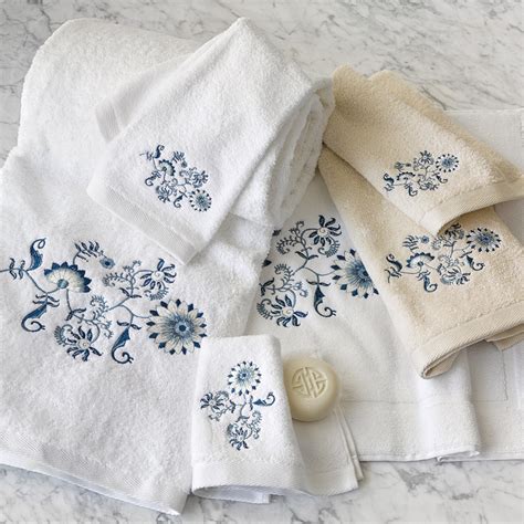 Blue Jacobean Floral Bath Towels Gumps