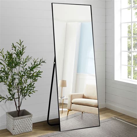 Hafsum 65x22 Black Rectangular Full Length Floor Mirror With Stand