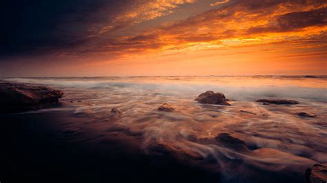 Coast Beautiful Landscapes Sunset Red Clouds Ocean Waves Horizon Best Hd Desktop Wallpapers For