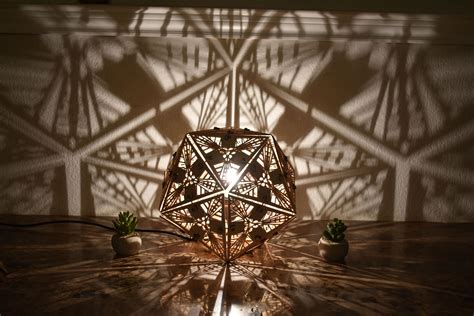 Icosahedron Shadow Desk Lamp Geometric Lighting Wood Lamp