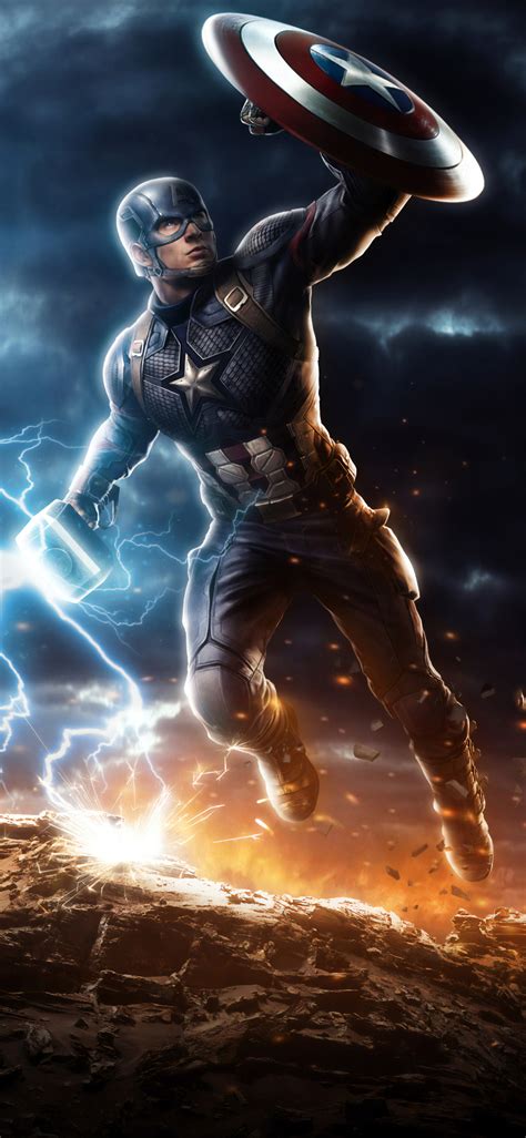 1125x2436 Captain America Mjolnir Avengers Endgame 4k Art Iphone Xs