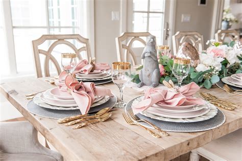 Pink and Gray Easter Tablescape - Home With Holly