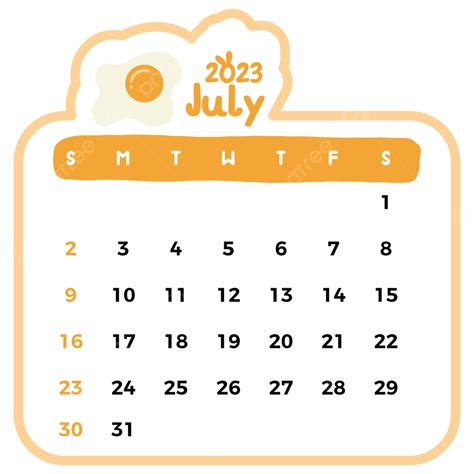 Gambar Ilustrasi Vektor Kalender Lucu Juli 2023 Juli 2023 Juli Kalender Bulanan Png Dan