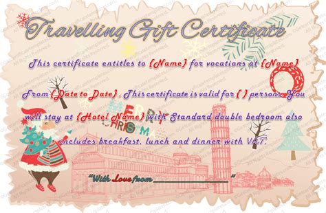 It is used to… there are so many ways to make gift certificates personally and use of printable gift certificate samples is one of them.here we have. Holiday Travel Gift Certificate Template