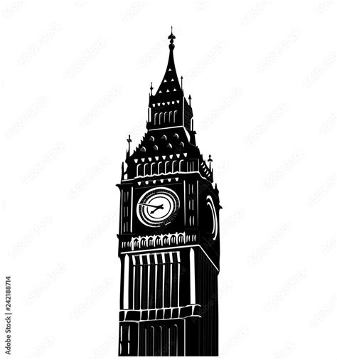 Vector Illustration Of Famous Big Ben Tower In London Isolated Over