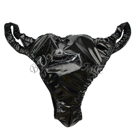 Mens Sexy Shiny Latex Boxer Brief Breathable Underwear Thongs Mesh