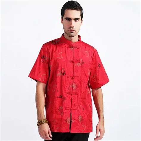 The Big New Red Man Short Summer Costume Chinese National Dress Pankou Dress Shirt Chinese