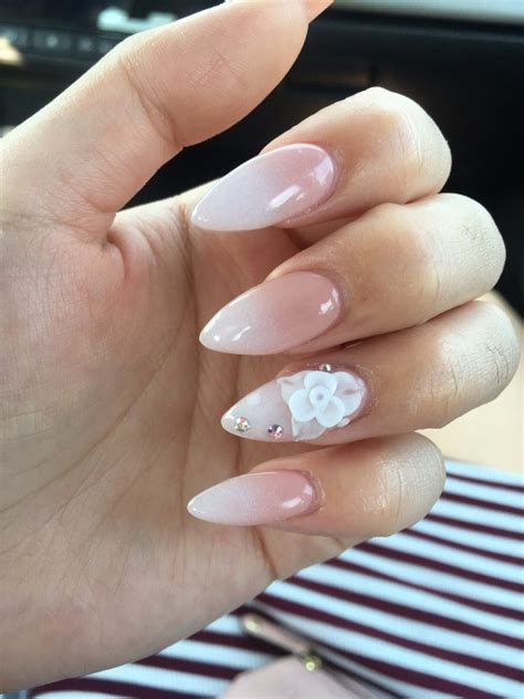 Also, what are acrylic nails/how is it done? pink-beige white ombre gel full set w 3D flower and ...