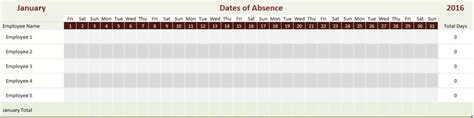 Employee Absence Tracker Calendar Template For Excel Excel Templates