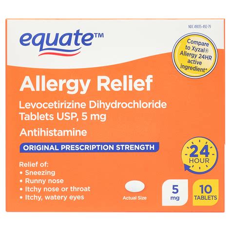 Equate Levocetirizine Dihydrochloride USP Allergy Relief Tablets, 5 mg