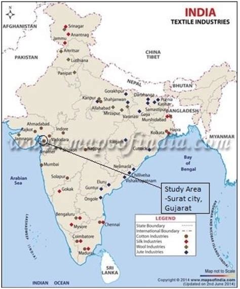 Map Showing Location Of Major Textile Manufacturing Hubs In India