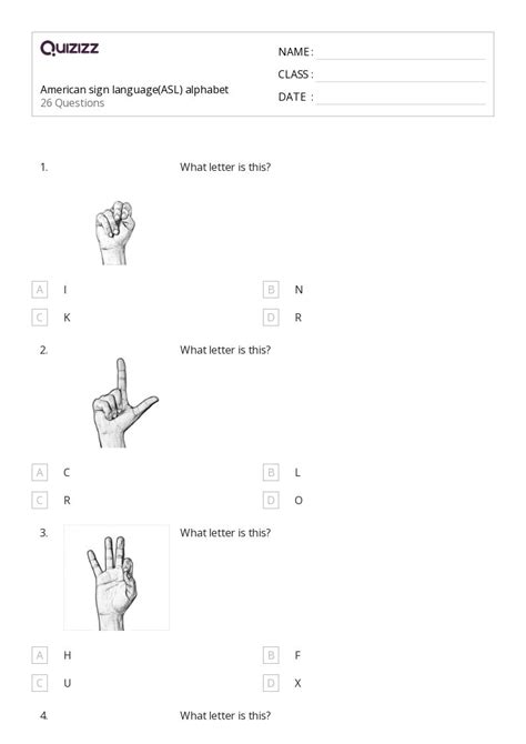 50 American Sign Language Worksheets For 5th Year On Quizizz Free