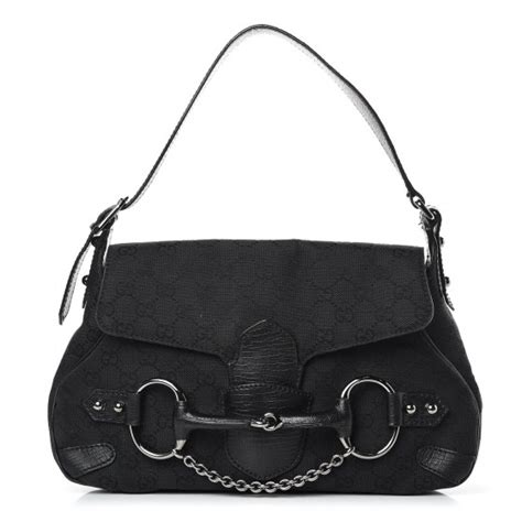 Gucci Monogram Horsebit Chain Flap Shoulder Bag Black 393603 Fashionphile