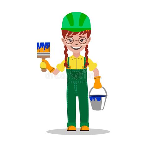 Happy Girl Builder Helmet Stock Illustrations 380 Happy Girl Builder
