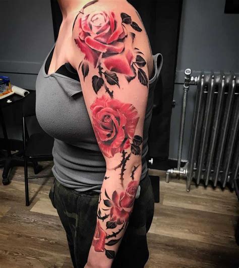 Full Arm Rose Tattoo Ngh Thu T Hoa H Ng Tr N C Nh Tay Y Tinh T