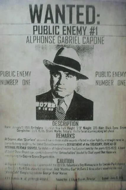 Al Capone Scarface Wanted Poster Mafia Gangster Old Photo 8 5 X 11