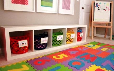 Painted coffee cans are perfect for kids room organization paint some old coffee cans and use them to store small toys like bean bags, balls, puzzle pieces, and small figurines. 39 Cool And Easy Kids' Toys Organizing Ideas - DigsDigs