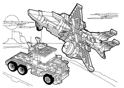 Lego truck and plane coloring page for girls, printable free. Lego