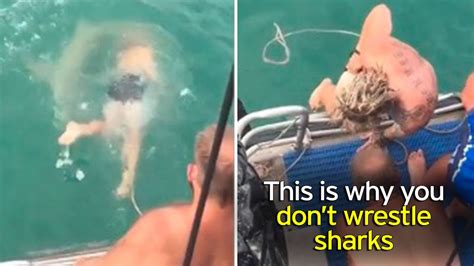 Man Tries To Wrestle And Rope 9ft Shark Like A Cowboy