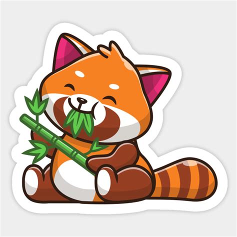 Cute Red Panda Eating Bamboo Cartoon Red Panda Sticker Teepublic