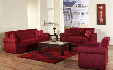 Red Fabric Contemporary Living Room Sleeper Sofa Wstorage