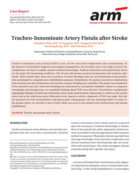 PDF Tracheo Innominate Artery Fistula After Stroke