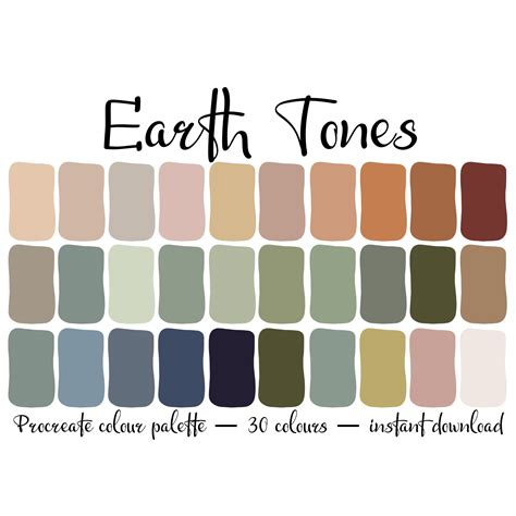 Earth Tone Colour Palette For Procreate Etsy