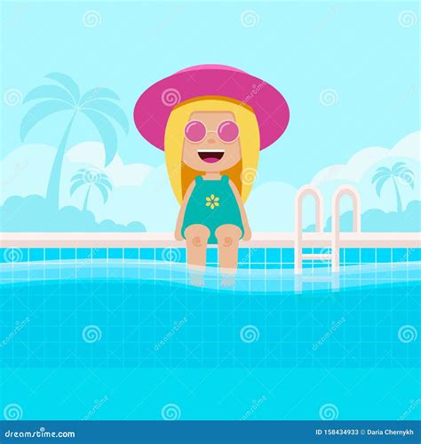 feliz chica junto a la piscina vacaciones de verano stock de ilustración ilustración de