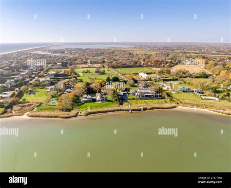 Aerial View Of Waterfront Homes In Sagaponack Ny Stock Photo Alamy