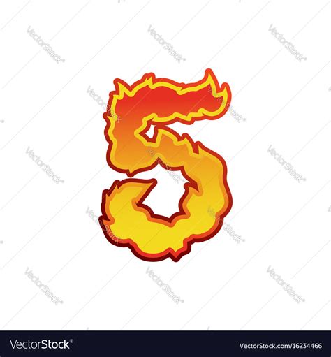 Number 5 Fire Flames Font Five Tattoo Alphabet Vector Image