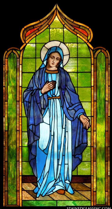 The round piece of stained glass was built specifically for this frame and installed into the antique porthole. "Holy Mother" Religious Stained Glass Window