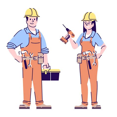 Carpenters Flat Vector Characters Repairman Female Construction