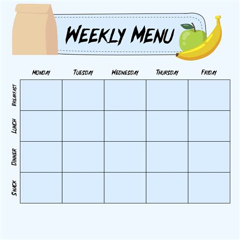 Blank Weekly Menu Planner Template Free Printable Menu Daycare Menu