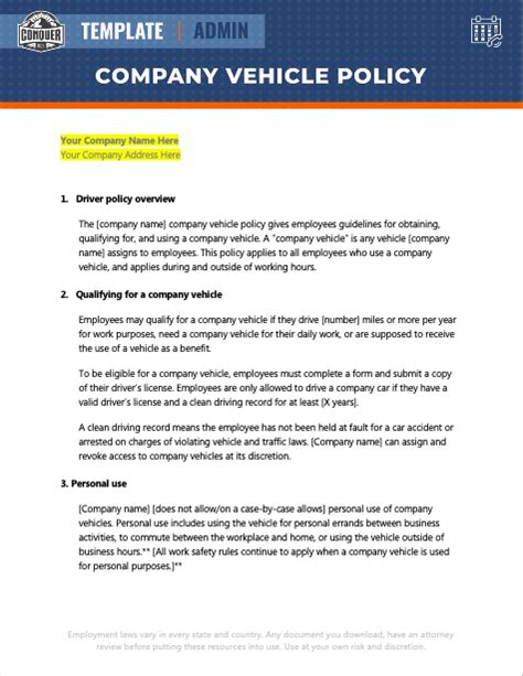 Your place of employment, whether big or small, likely has a set of policies regarding human resources (hr) and how it handles various situations. Company Vehicle Policy - Template - Automate Grow Sell