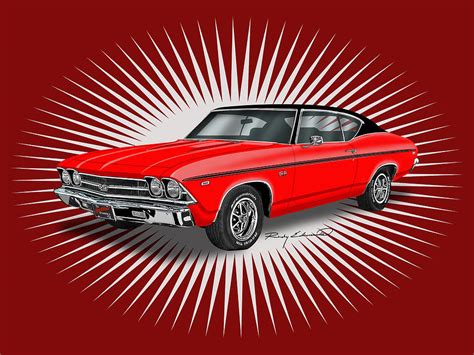 1969 Chevelle Ss 396 Red Muscle Car Art Drawing By Rudy Edwards Pixels