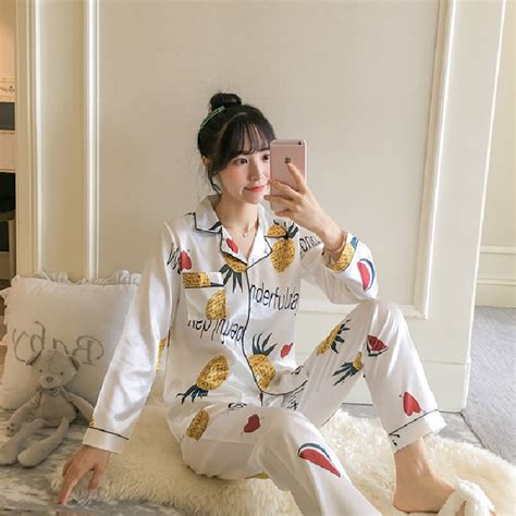 Women S Satin Pajamas Silk Long Sleeve With Trousers 2pcs Set Sweet