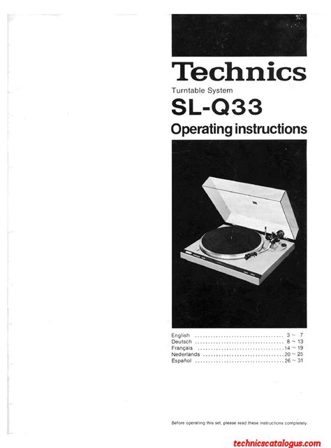 Technics Sl Q33 Operating Instructions Manual Pdf Download Manualslib